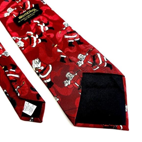 Wembley Christmas Santa Klaus Golf Fishing Red Polyester Jacquard Print Tie - Picture 5 of 6